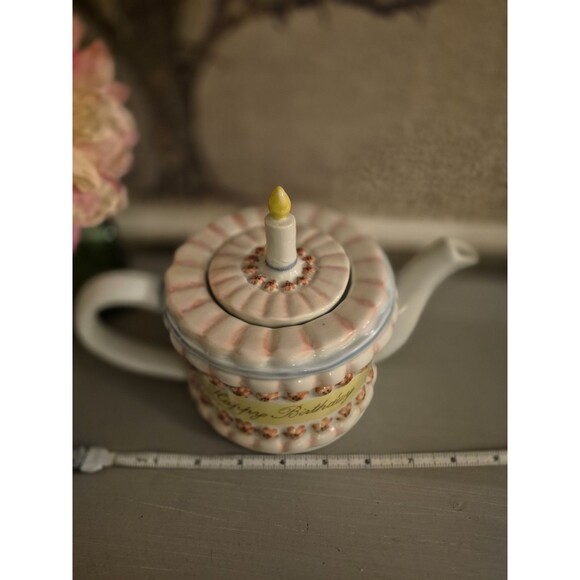 Ceramic Happy Birthday Cake Mini Tea Pot, Andrea By Sadek - Picture 8 of 9